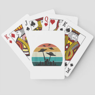 Retro UFO Attack Sunset - Cooler Vintager Flying S Spielkarten