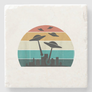 Retro UFO Attack Sunset - Cooler Vintager Flying S Steinuntersetzer