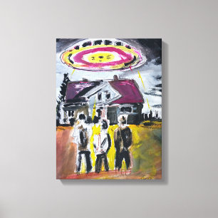 Retro-UFO-Begegnung Neo-Expressionistischer Leinwa Leinwanddruck