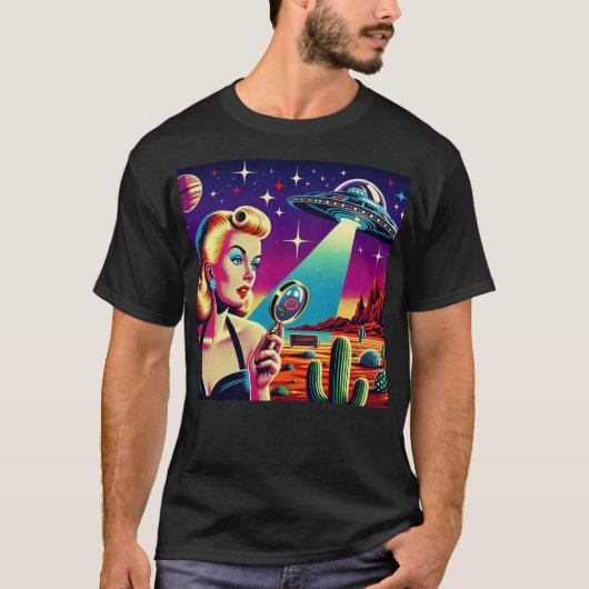 Retro-UFO-Pin-Up T-Shirt (Vorderseite)