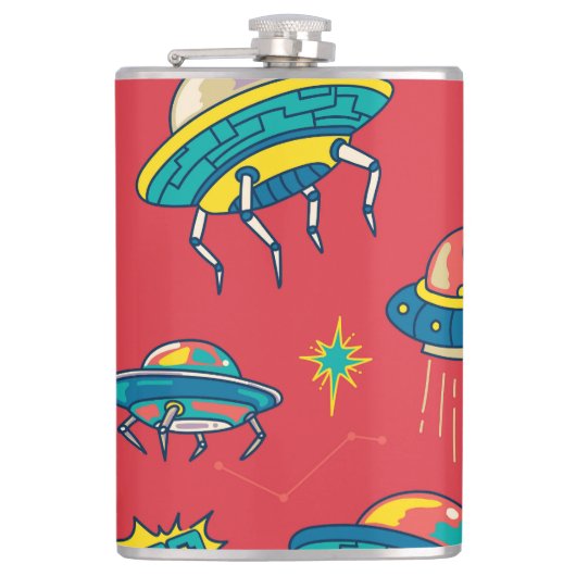 Retro UFO Space Invaders Flachmann (Vorderseite)