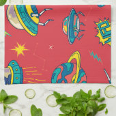 Retro UFO Space Invaders Geschirrtuch (Gefaltet)
