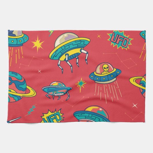 Retro UFO Space Invaders Geschirrtuch (Horizontal)