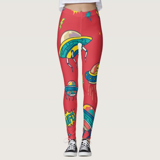 Retro UFO Space Invaders Leggings (Vorderseite)