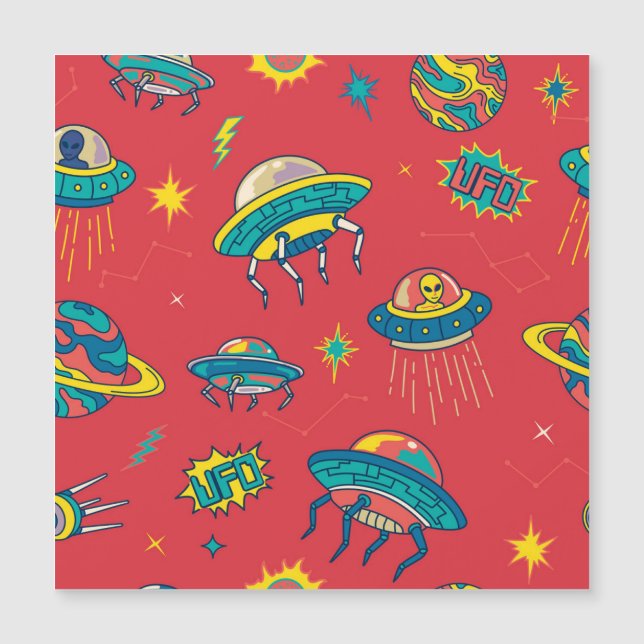 Retro UFO Space Invaders Magnetkarte (Vorderseite)