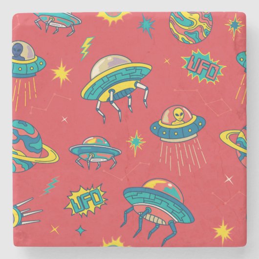 Retro UFO Space Invaders Steinuntersetzer (Vorderseite)