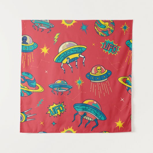 Retro UFO Space Invaders Wandteppich (Vorderseite)