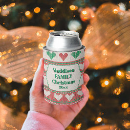 Retro Ugly Christmas Sweater Green Red Hearts Dosenkühler