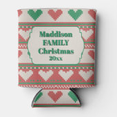 Retro Ugly Christmas Sweater Green Red Hearts Dosenkühler (Vorderseite)