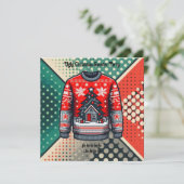 Retro Ugly Christmas Sweater Pop Einladung (Stehend Vorderseite)