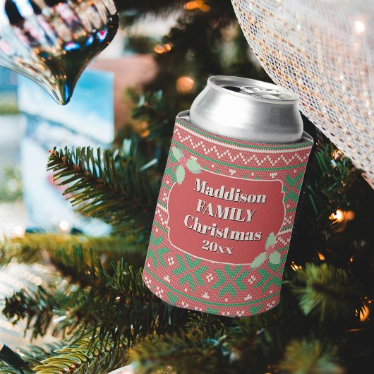 Retro Ugly Christmas Sweater Red Green Holly Dosenkühler