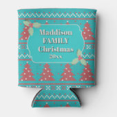 Retro Ugly Christmas Sweater with Trees in Blue Dosenkühler (Vorderseite)