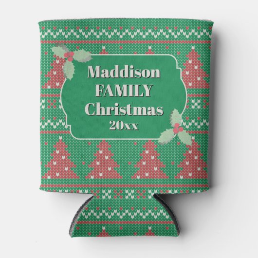 Retro Ugly Christmas Sweater with Trees in Green Dosenkühler (Vorderseite)