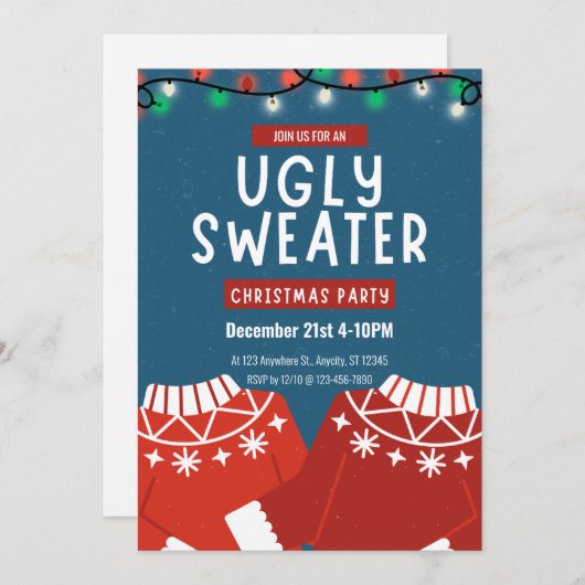 Retro Ugly Sweater Christmas Party Einladung (Vorne/Hinten)