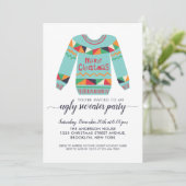 Retro Ugly Sweater Frohe Weihnachtsfeier Einladung (Stehend Vorderseite)