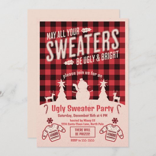 Retro Ugly Sweater Party Weihnachten Einladung (Vorne/Hinten)