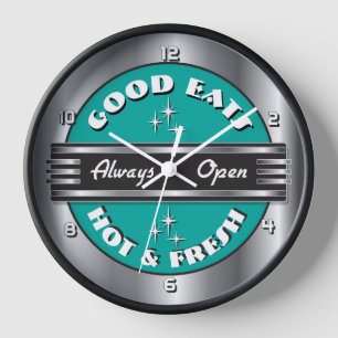 Retro-Uhr für die Wand im Stil eines Diners der 19 Uhr