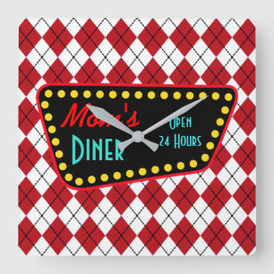 Retro-Uhr für Moms Diner-Wand  Quadratische Wanduhr