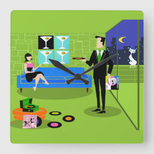 Retro-Uhr für städtische Mehrfamilienhäuser Quadratische Wanduhr