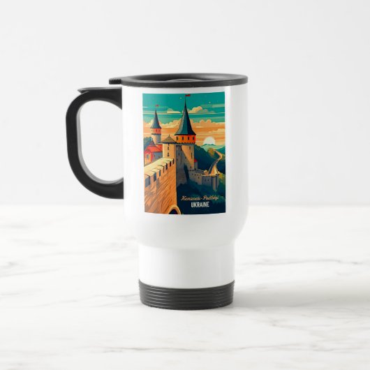 Retro Ukraine Castle Sunrise Wanderlust Reisebecher (Links)