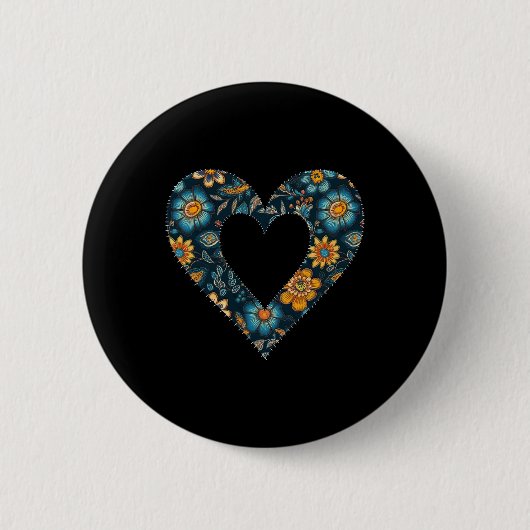 Retro-Ukrainischer Stil Blumenmuster Ukraine Herz Button (Vorderseite)