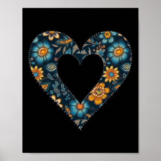 Retro-Ukrainischer Stil Blumenmuster Ukraine Herz Poster (Vorne)