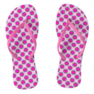 Retro umkreiste Punkte, Fuchsia, Grau und Pink Badesandalen