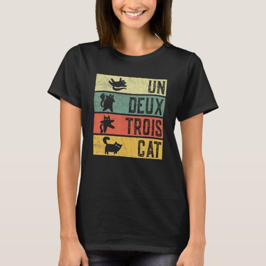 Retro Un Deux Trois Ca Kitty French Cat T-Shirt (Vorderseite)