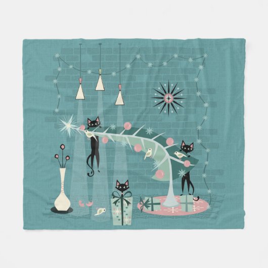 Retro Unartige Kitty Weihnachten ©studioxtine Fleecedecke (Vorderseite (Horizontal))