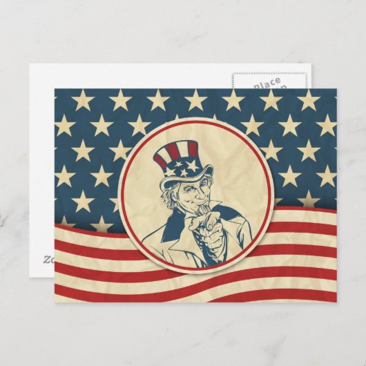 Retro Uncle Sam US Flagge Postkarte (Vorne/Hinten)