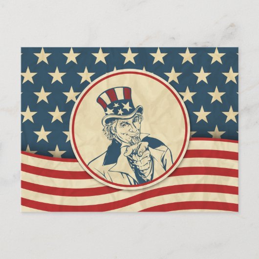 Retro Uncle Sam US Flagge Postkarte (Vorderseite)