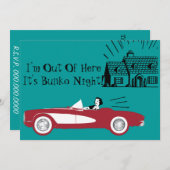 Retro und Vintag Bunko Rote Konvertible Einladung (Vorne/Hinten)