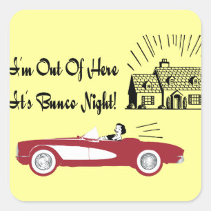 Retro und Vintages Bunco rotes Kabriolett Quadratischer Aufkleber