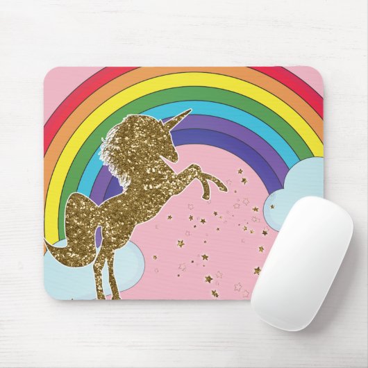 Retro Unicorn Rainbow & Gold Stars Mousepad (Mit Mouse)