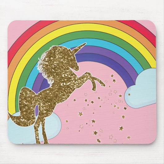 Retro Unicorn Rainbow & Gold Stars Mousepad (Vorne)