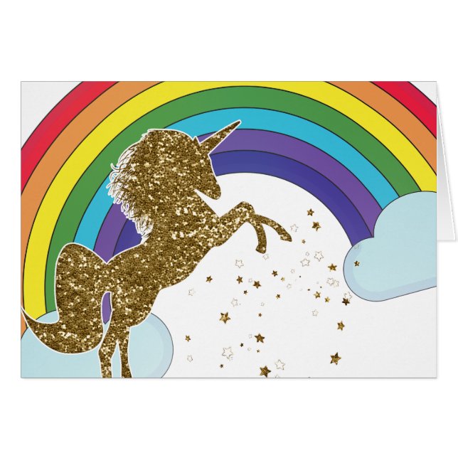 Retro Unicorn Rainbow & Gold Stars Vielen Dank (Vorderseite (Horizontal))