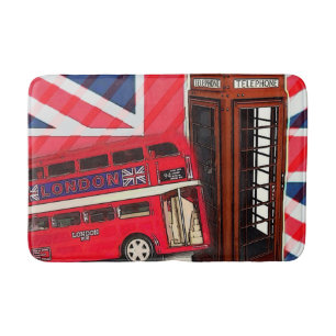 Retro Union Jack London Bus rote Telefonkabine Badematte