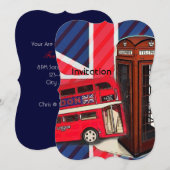 Retro Union Jack London Bus rote Telefonkabine Einladung (Vorne/Hinten)