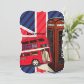 Retro Union Jack London Bus rote Telefonkabine Einladung (Stehend Vorderseite)