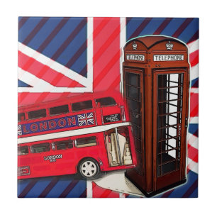 Retro Union Jack London Bus rote Telefonkabine Fliese