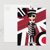 Retro Union Jack Mod Girl Postkarte (Vorne/Hinten)