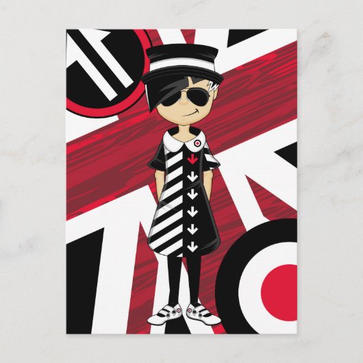 Retro Union Jack Mod Girl Postkarte (Vorderseite)