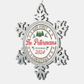 Retro Unser erster Verheirateter Weihnachtsname Schneeflocken Zinn-Ornament (Rechts)