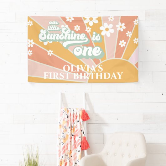 Retro Unser kleines Sonnenschein Daisy Birthday Ba Banner (Insitu)
