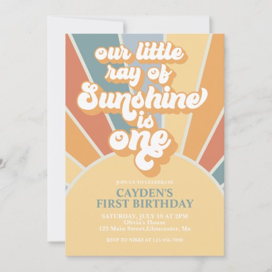 Retro unseren kleinen Sonnenscheinjungen Erstgebur Einladung (Vorderseite)