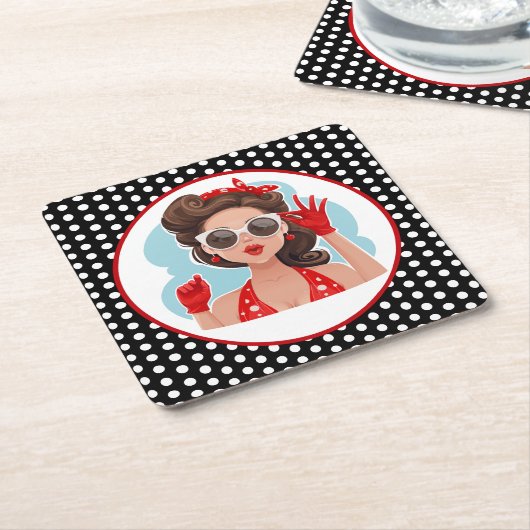 Retro-Untersetzer für weibliches Papier Rechteckiger Pappuntersetzer (angewinkelt)