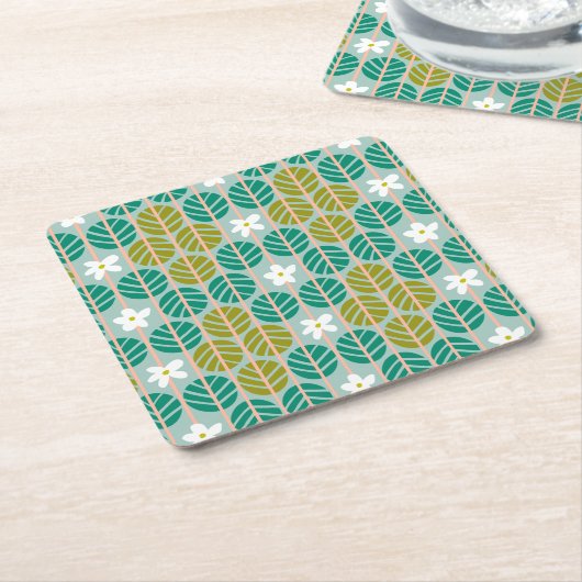 Retro-Untersetzer im Sommer blühend blau Rechteckiger Pappuntersetzer (angewinkelt)