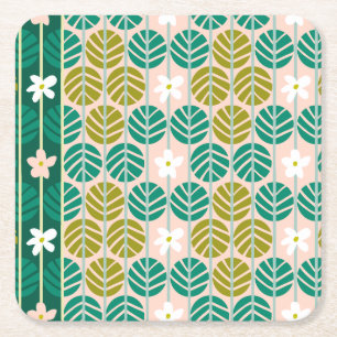 Retro-Untersetzer im Sommer grün/rosa Rechteckiger Pappuntersetzer