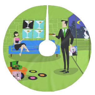 Retro Urban Cartoon Couple Christmas Tree Rock Polyester Weihnachtsbaumdecke