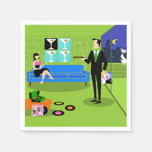 Retro Urban Cartoon Couple Disposable Napkins Serviette